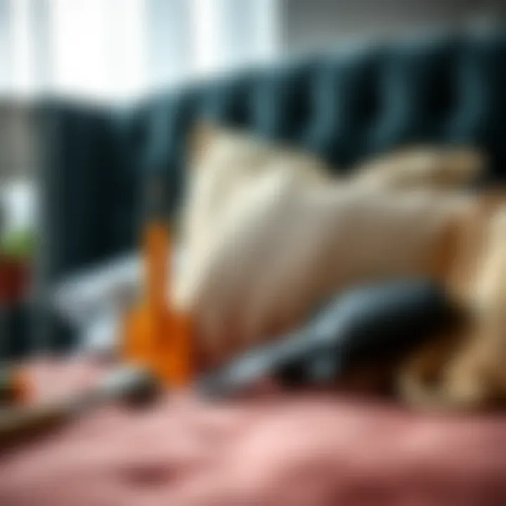 Upholstered Headboard Maintenance Tools Maintenance tools beside a plush upholstered headboard