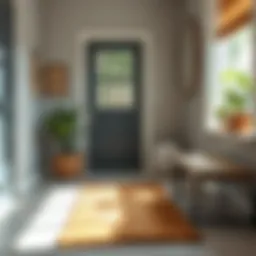 A beautifully arranged entryway featuring a plain coir mat.