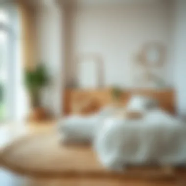 Cozy Ambiance with Natural Fiber Rug A serene bedroom with a thin natural fiber rug adding warmth and texture.