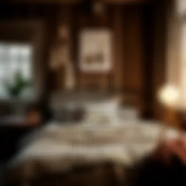 Cozy bedroom setting featuring a striped duvet