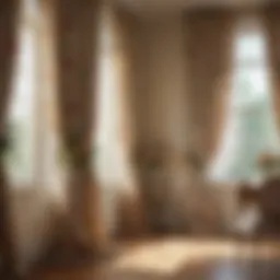 Elegant sheer floral drapes in a sunlit room