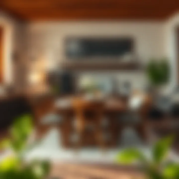 Cozy Family Atmosphere A large wooden table surrounded by chairs, showcasing a cozy family atmosphere