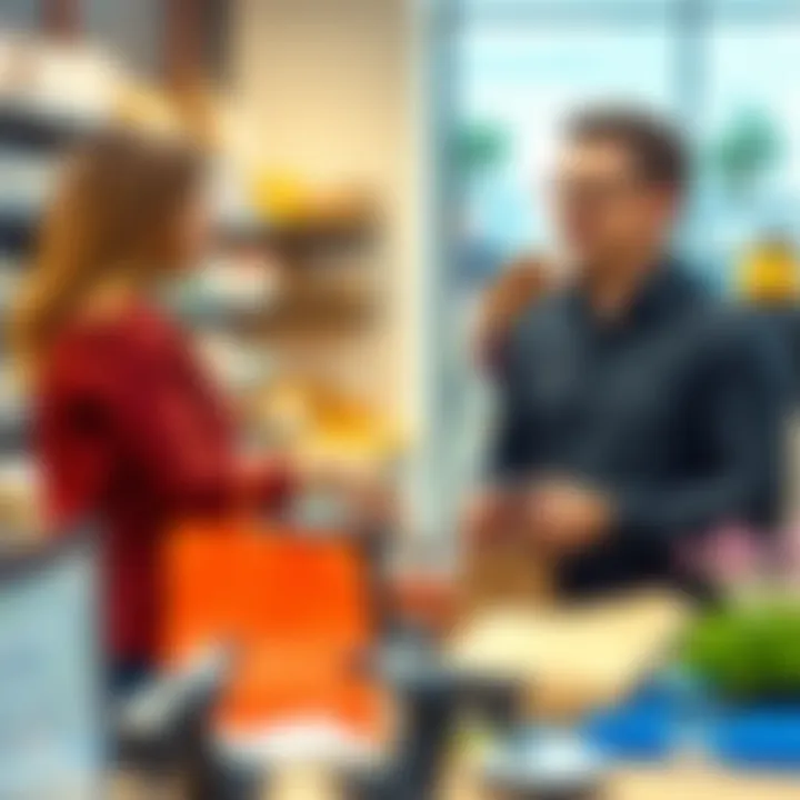 Customer Service Interaction Friendly customer service representative assisting a shopper