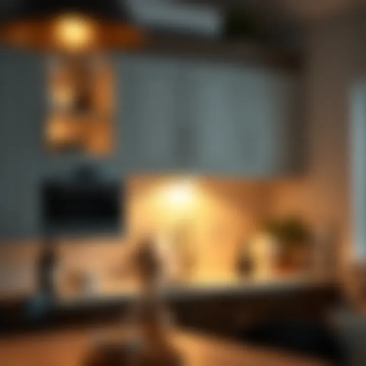 Warm ambiance created by spotlight on cabinet