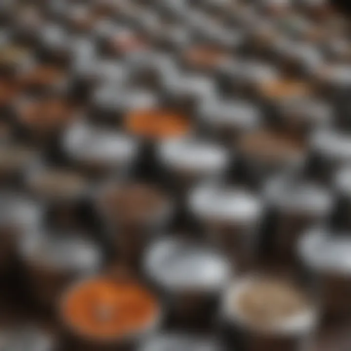 An artistic display of spice tins enhancing the culinary aesthetics of a kitchen.