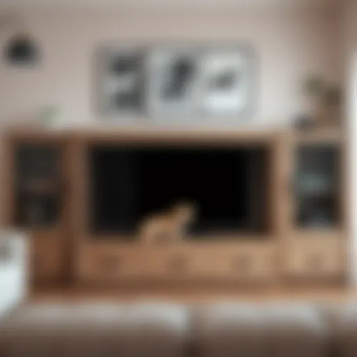 Blending Style and Functionality Stylish entertainment center with integrated dog cage