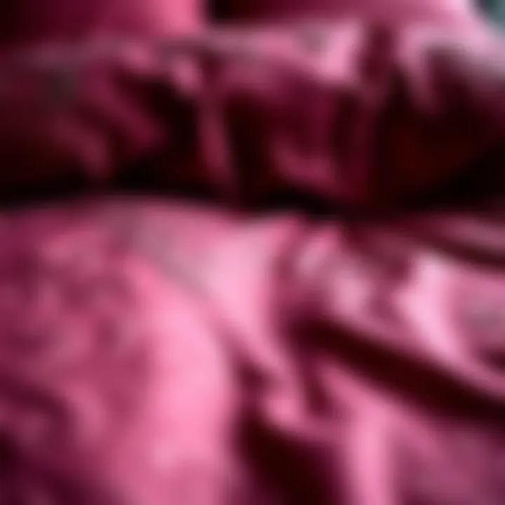 Close-up of maroon duvet cover highlighting intricate design details