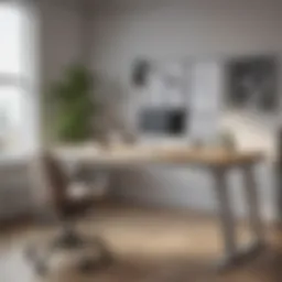 Sleek narrow electric standing desk in a modern office setting