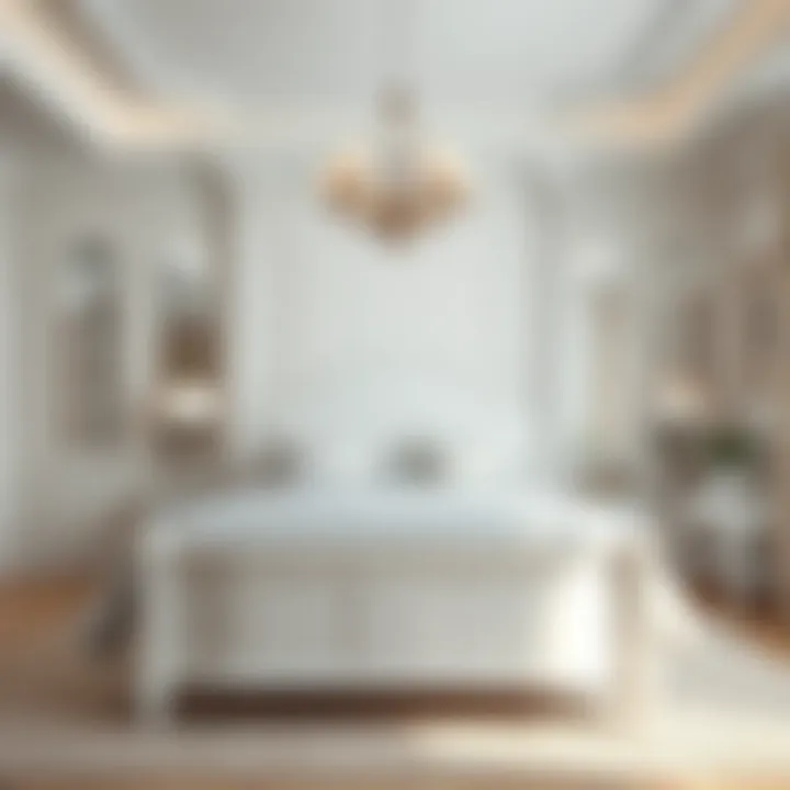 Elegant white bed frame with luxurious bedding in a serene bedroom