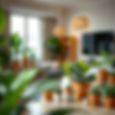 Stylish Interior with Small Potted Plants A well-designed interior showcasing an array of small potted plants