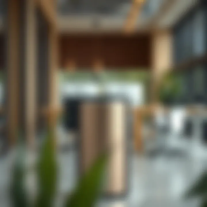 Stylish super skinny trash can in a modern office environment