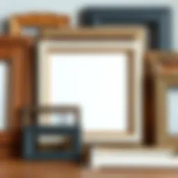 A collection of square photo frames in various materials