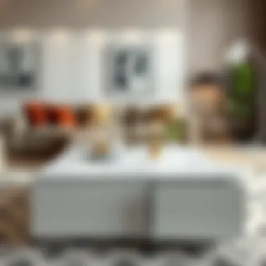 Elegant high gloss coffee table with drawers in a modern living room setting