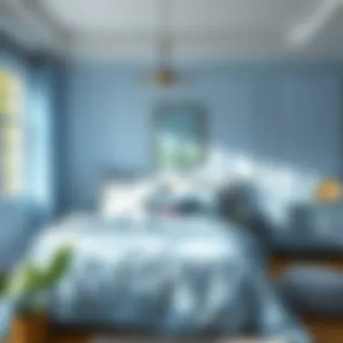 Serene Bedroom with Soft Blue Decor Elements Tranquil bedroom featuring soft blue elements in decor