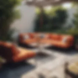 Vibrant outdoor setting with square cushions enhancing seating