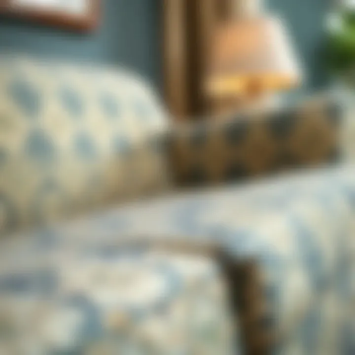 Beautifully Patterned Slipcover on Loveseat Close-up of a beautifully patterned slipcover on a loveseat