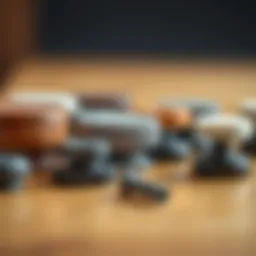 A close-up view of various stick-on chair glides showcasing different materials.