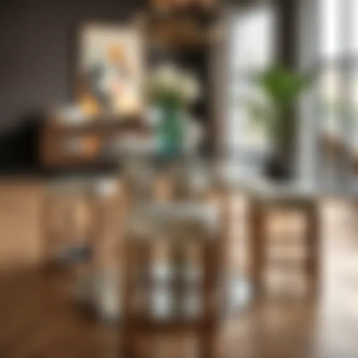 Sophisticated Arrangement: Mirrored Stools in Dining Mirrored stools arranged in a modern dining area