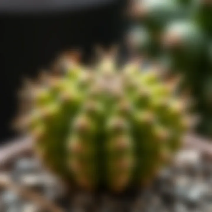 Intricate Textures of a Small Cactus Close-up of a uniquely shaped small cactus highlighting its intricate textures and colors.