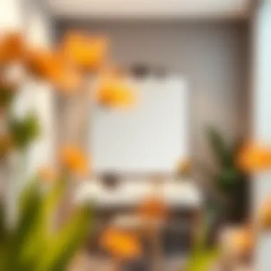 Stylish dressing area featuring a large vanity mirror