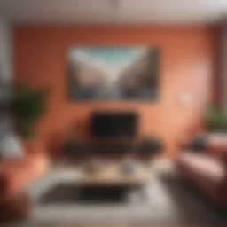 A modern living room showcasing an eclectic mix of wall art.