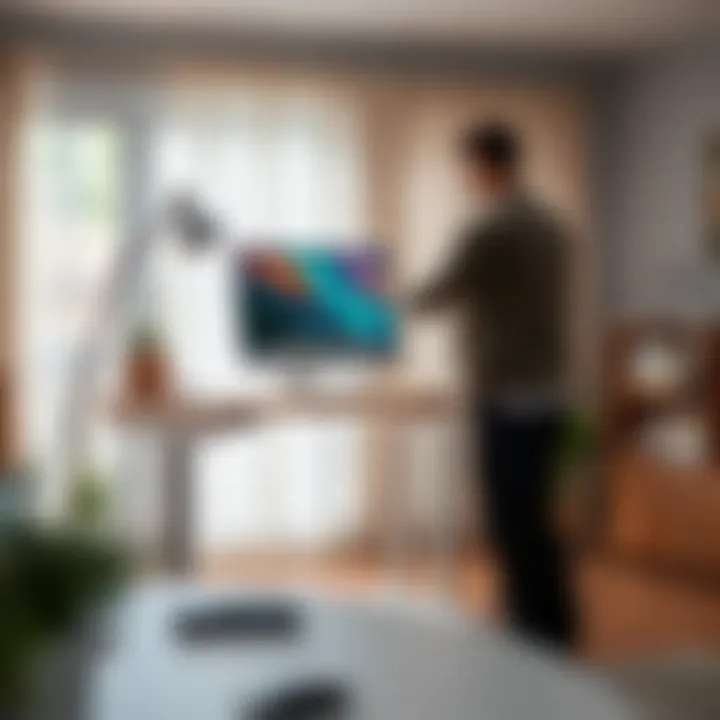 User adjusting height of a Wayfair computer desk