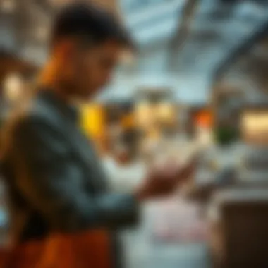 Informed Furniture Decisions A shopper analyzing furniture quality and price tags