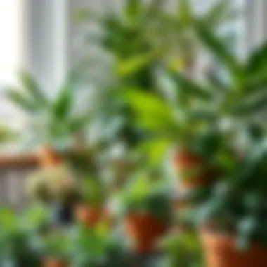 A lush indoor plant arrangement showcasing various species