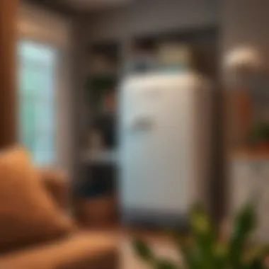 Space-Saving Solution: Compact White Freezer Compact white freezer in a small living space